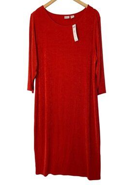 Chicos Travelers Wild Poppy Red 3/4 Sleeve Classic Dress Size 16 XL US NWT